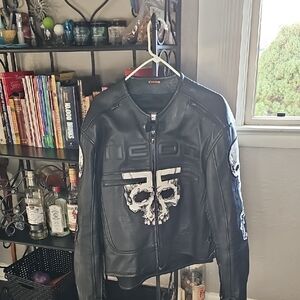 Icon Black Leather Jacket with Skull Motif